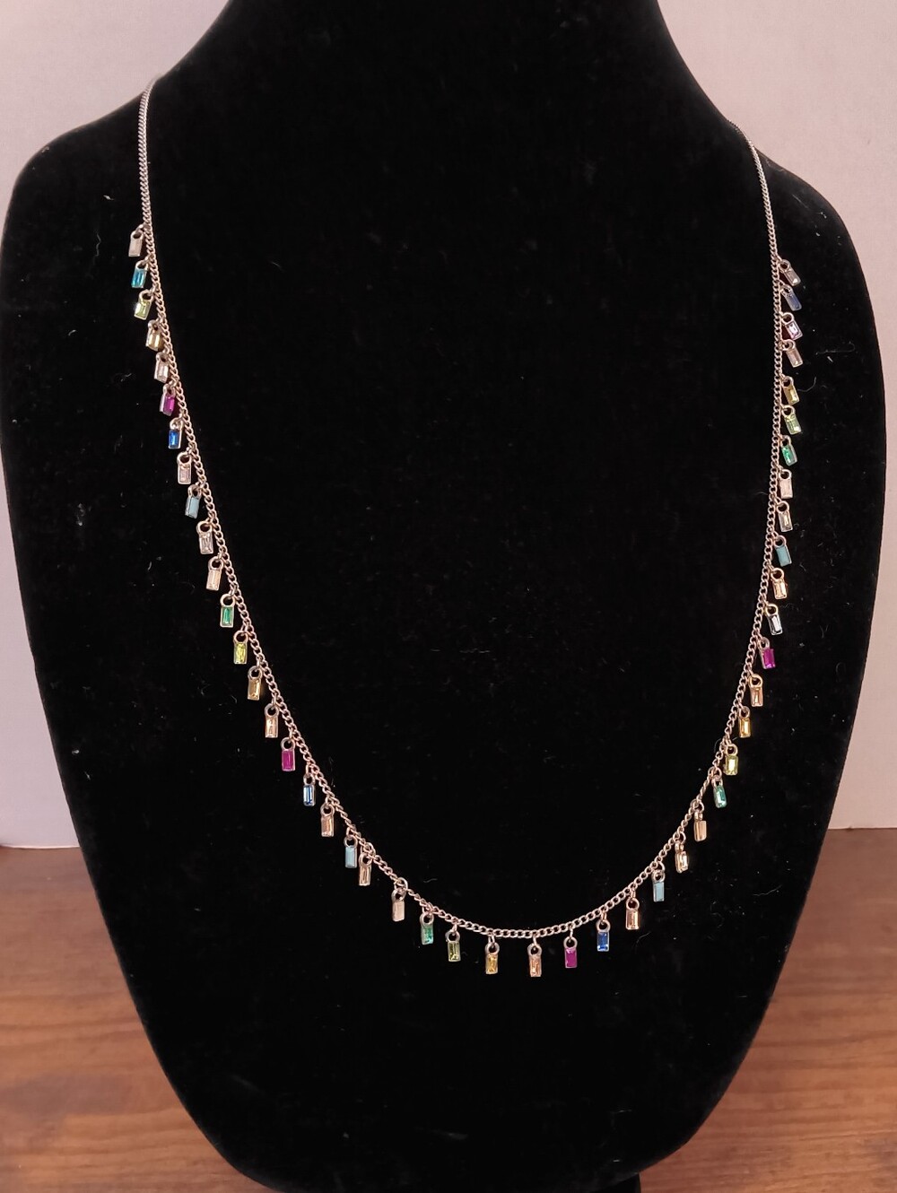 Silver Chain Necklace with Multicolor Bar Charms - Women Jewelry